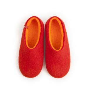 Red felted slippers with orange, DUAL RED collection by Wooppers -