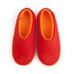 Red felted slippers with orange, DUAL RED collection by Wooppers -a