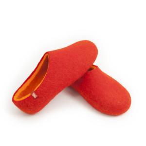 Red felted slippers with orange, DUAL RED collection by Wooppers -c