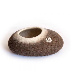 Cat Cocoon Bed 'Pebble' top entrance Brown white -c