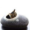 Felt Cat Bed Pebble Top entrance Black white with cat by Wooppers