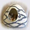 Igloo cat house white with black lines with cat