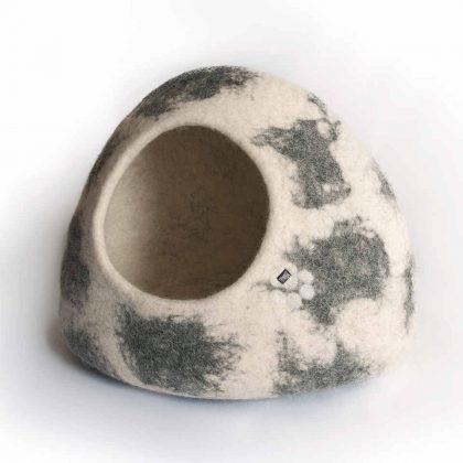 felt cat cave Igloo white with grey shades_c