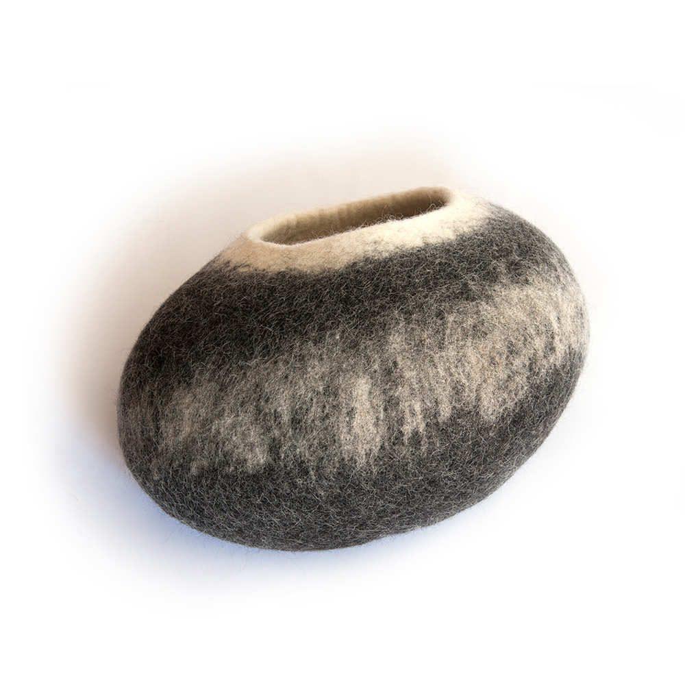 oval felt pet bed- cat cave black with white by wooppers -b