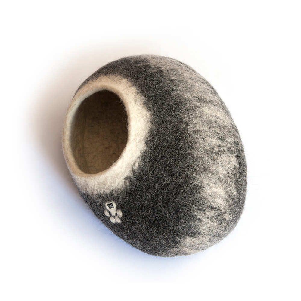 oval felt pet bed- cat cave black with white by wooppers -c