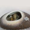 Organic cat bed - cat cave brown with white