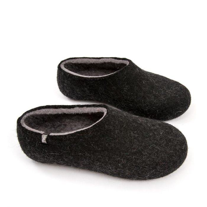 Men's black slippers with gray - DUAL BLACK by Wooppers