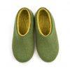Mens felted slippers with lime, Dual olive green by Wooppers -a