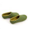 Mens felted slippers with lime, Dual olive green by Wooppers -e