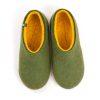 Mens merino slippers with yellow, Dual olive green collection by Wooppers -a