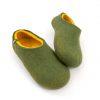 Mens merino slippers with yellow, Dual olive green collection by Wooppers -c