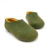 Mens merino slippers with yellow, Dual olive green collection by Wooppers -d