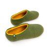 Mens merino slippers with yellow, Dual olive green collection by Wooppers -e