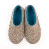 Παντόφλες ανδρικές σπιτιού Wooppers σε φυσικό μαλλί με μπλε αζούρ στο εσωτερικό-α