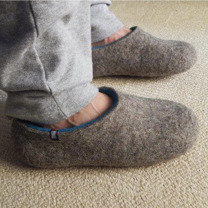 Woolen felt slippers azure blue DUAL Natural collection by Wooppers -f