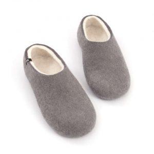 Felted men's slippers gray with white, BLISS collection by Wooppers -b