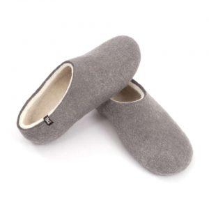 Felted men's slippers gray with white, BLISS collection by Wooppers -c