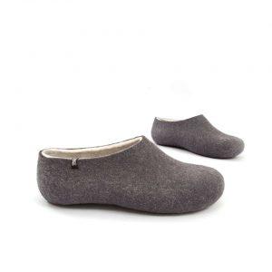 Felt house slippers dark Gray and White, BLISS collection by Wooppers -b