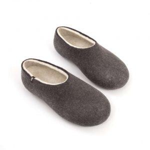 Felt house slippers dark Gray and White, BLISS collection by Wooppers -c