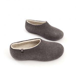 Felt house slippers dark Gray and White, BLISS collection by Wooppers -e