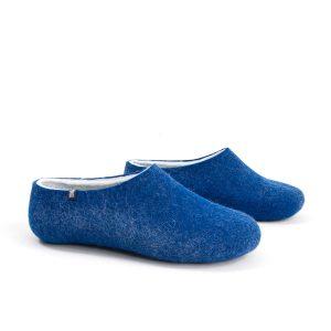 Boiled wool slippers by Wooppers in blue and white -b