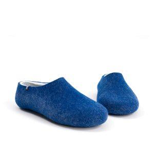 Boiled wool slippers by Wooppers in blue and white-f