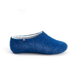 Boiled wool slippers by Wooppers in blue and white single shoe