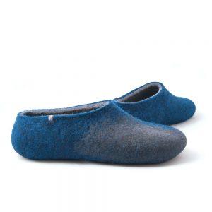 Wool felted slippers in grey-night blue, AMIGOS collection by Wooppers -