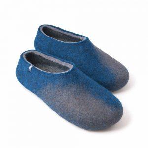 Wool felted slippers in grey-night blue, AMIGOS collection by Wooppers -d