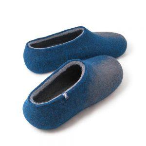 Wool felted slippers in grey-night blue, AMIGOS collection by Wooppers -e