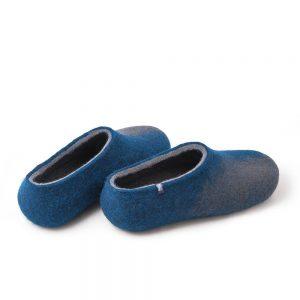 Wool felted slippers in grey-night blue, AMIGOS collection by Wooppers -g