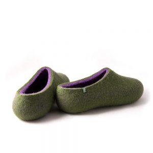 Wool shoe slippers with lilac, Dual olive green collection by Wooppers -f