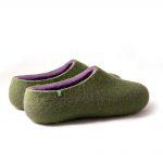 Wool shoe slippers with lilac, Dual olive green collection by Wooppers -h