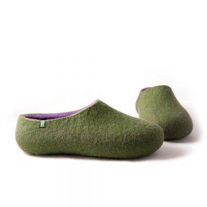 Wool shoe slippers with lilac, Dual olive green collection by Wooppers -i