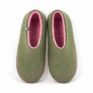 Shoe slippers olive green with pink by Wooppers