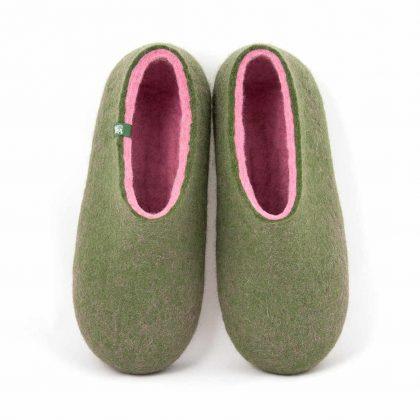 Shoe slippers olive green with pink by Wooppers