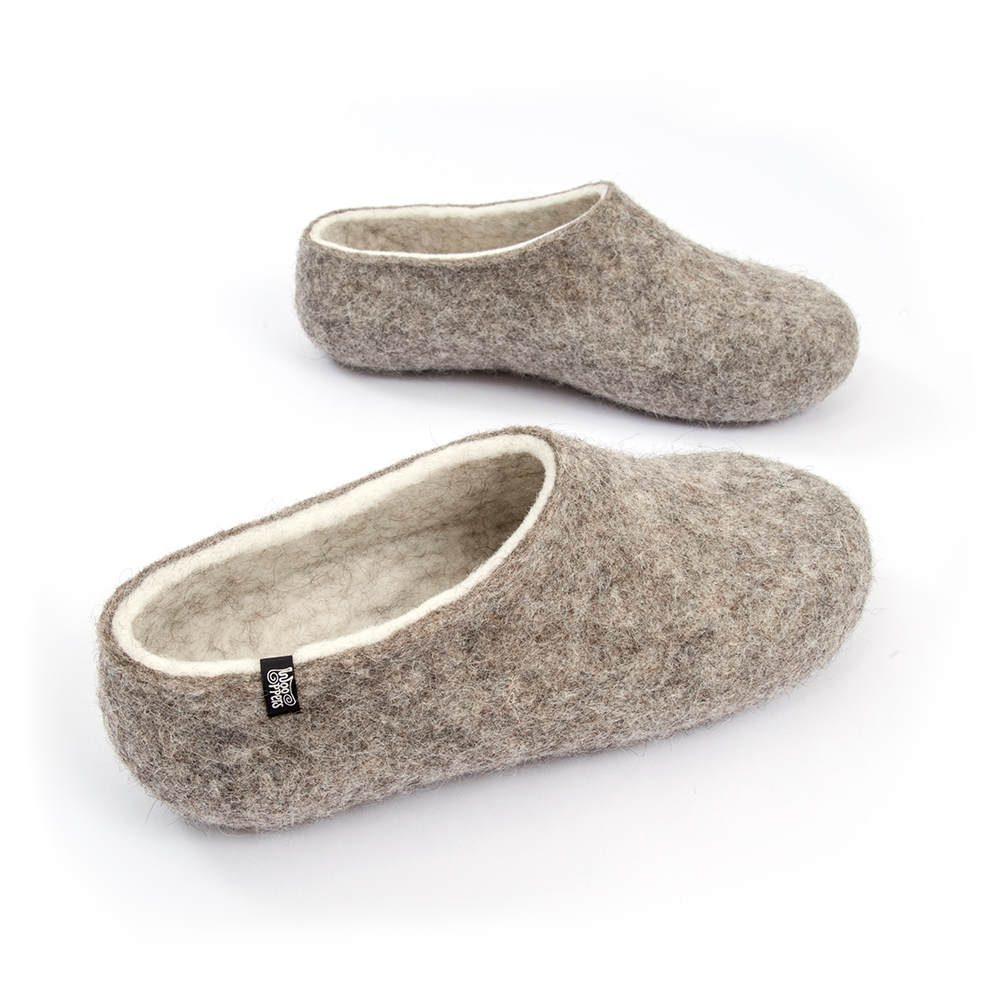 Organic slippers in gray-white, DUAL NATURAL collection by Wooppers -d