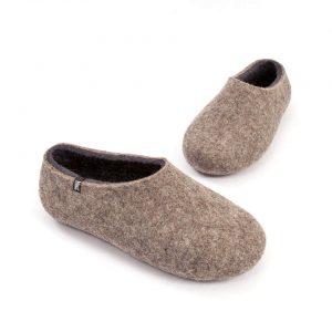 Grey felt slippers with anthracite, DUAL NATURAL collection by Wooppers -e