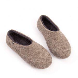 Grey mens slippers from the Dual Natural collection of Wooppers felted slippers -g