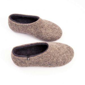 Grey mens slippers from the Dual Natural collection of Wooppers felted slippers -h