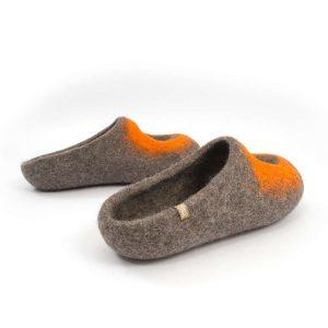 Summer felt slippers grey and orange, "OMICRON" collection by Wooppers -f