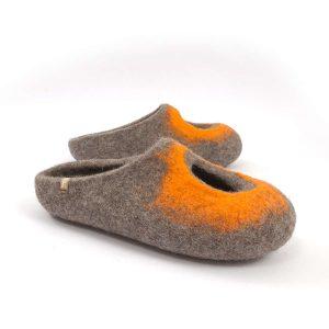 Summer felt slippers grey and orange, "OMICRON" collection by Wooppers -g