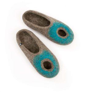 Low back slippers grey and turquoise, "OMICRON" collection by Wooppers -a