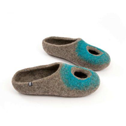 Low back slippers grey and turquoise, "OMICRON" collection by Wooppers -b