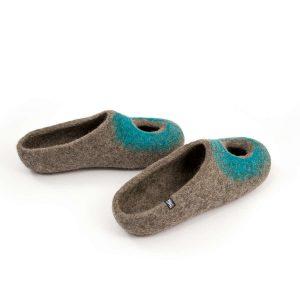 Low back slippers grey and turquoise, "OMICRON" collection by Wooppers -c