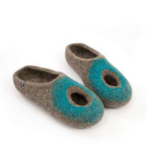 Low back slippers grey and turquoise, "OMICRON" collection by Wooppers -e