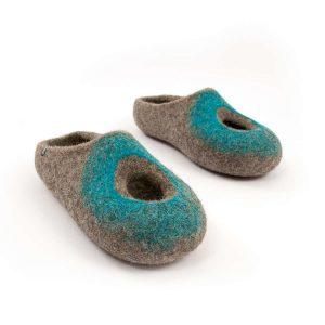 Low back slippers grey and turquoise, "OMICRON" collection by Wooppers -f