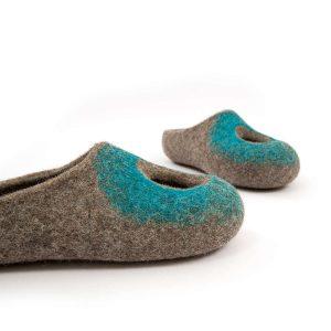 Low back slippers grey and turquoise, "OMICRON" collection by Wooppers -g