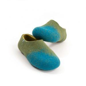 House shoes for women made in wool turquoise and green By Wooppers -b