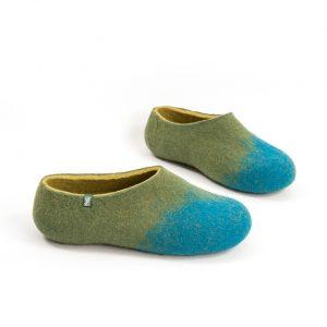 House shoes for women made in wool turquoise and green By Wooppers -c